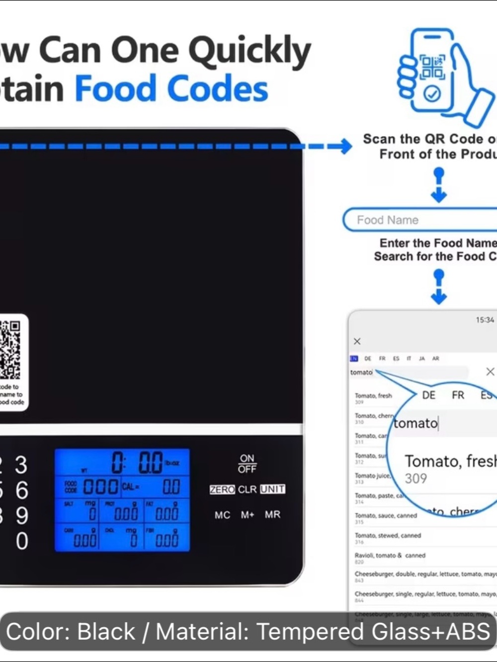 Digital Kitchen Scale with Bright Blue LCD Display